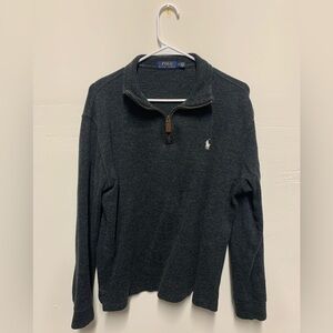 Ralph Lauren Men's Charcoal Quarter 1/4 zip Sweater White Insignia